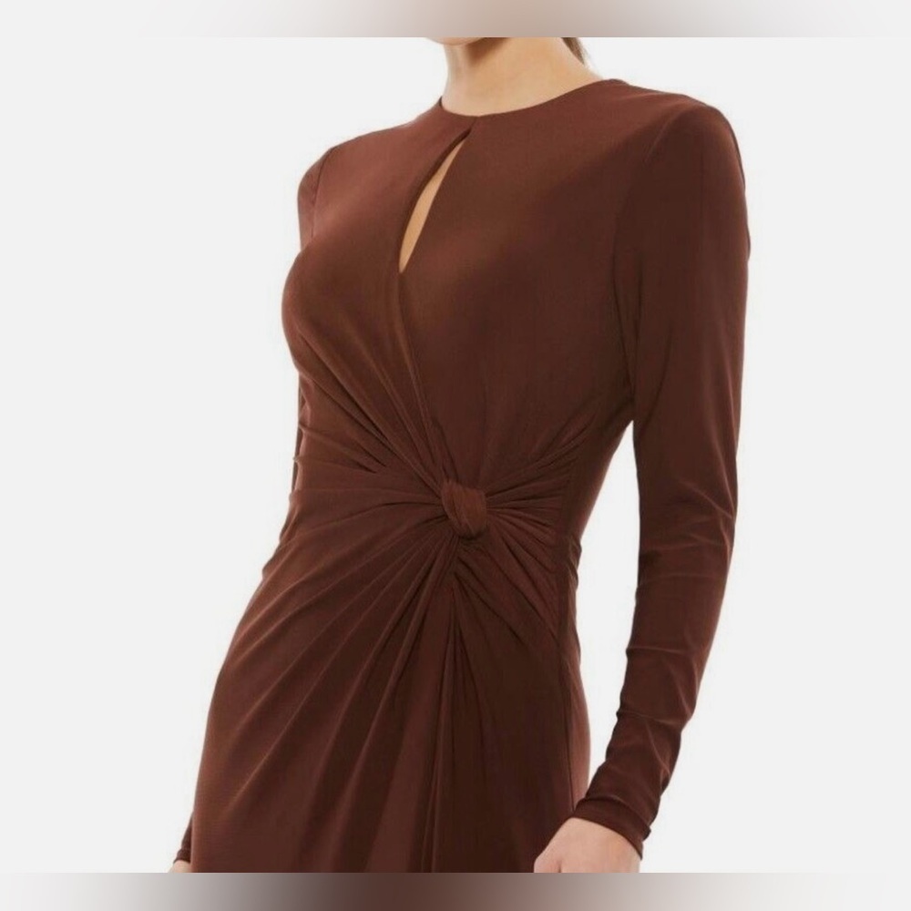 leena for Mac Duggal Keyhole Draped Gown Chocolate Brown Elegant Gown Women’s 10 - Picture 3 of 16